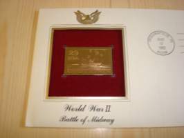 2. maailmansota, WWII, Battle of Midway, &quot;gold stamp&quot;, 1992, USA, ensipäiväkuori, FDC + kortti. Katso myös muut kohteeni mm. noin 1200 erilaista amerikkalaista