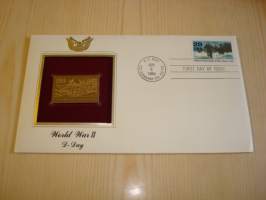 2. maailmansota, WWII, Normandian maihinnnousu, D-Day, &quot;gold stamp&quot;, 1994, USA, ensipäiväkuori, FDC + kortti. Katso myös muut kohteeni mm. noin 1200 erilaista