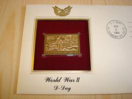 2. maailmansota, WWII, Normandian maihinnnousu, D-Day, &quot;gold stamp&quot;, 1994, USA, ensipäiväkuori, FDC + kortti. Katso myös muut kohteeni mm. noin 1200 erilaista