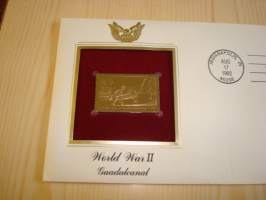 2. maailmansota, WWII, Guadalcanal, &quot;gold stamp&quot;, 1992, USA, ensipäiväkuori, FDC + kortti. Katso myös muut kohteeni mm. noin 1200 erilaista amerikkalaista