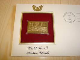 2. maailmansota, WWII, Aleutian Islands, &quot;gold stamp&quot;, 1992, USA, ensipäiväkuori, FDC + kortti. Katso myös muut kohteeni mm. noin 1200 erilaista amerikkalaista