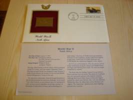 2. maailmansota, WWII, North Africa, &quot;gold stamp&quot;, 1992, USA, ensipäiväkuori, FDC + kortti. Katso myös muut kohteeni mm. noin 1200 erilaista amerikkalaista