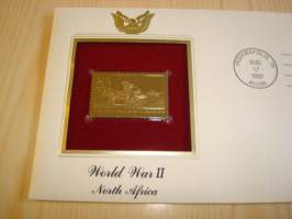 2. maailmansota, WWII, North Africa, &quot;gold stamp&quot;, 1992, USA, ensipäiväkuori, FDC + kortti. Katso myös muut kohteeni mm. noin 1200 erilaista amerikkalaista