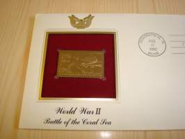 2. maailmansota, WWII, Battle of Coral Sea, &quot;gold stamp&quot;, 1992, USA, ensipäiväkuori, FDC + kortti. Katso myös muut kohteeni mm. noin 1200 erilaista