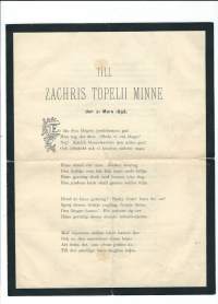 Till Zachris Topelii minne den 21 Mars 1898  - Tryckeri Wiborg  4 sivua