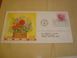 4 erilaista kukka, Official Postmasters of America Commemorative Issue, ensipäiväkuori, FDC, täysi sarja, hienot. Katso myös muut kohteeni mm. noin 1200