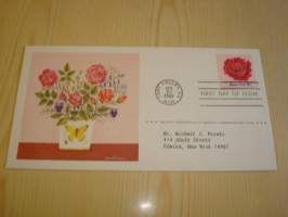 4 erilaista kukka, Official Postmasters of America Commemorative Issue, ensipäiväkuori, FDC, täysi sarja, hienot. Katso myös muut kohteeni mm. noin 1200