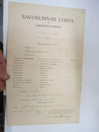 Savonlinnan Lyseo - Lukukausitodistus, 25.5.1917, Eino Johannes Silvennoinen -school certificate