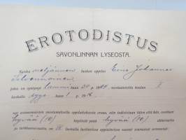 Savonlinnan Lyseo - Erodistus, 30.10.1918, Eino Johannes Silvennoinen -school certificate
