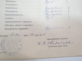 Savonlinnan Lyseo - Erodistus, 30.10.1918, Eino Johannes Silvennoinen -school certificate