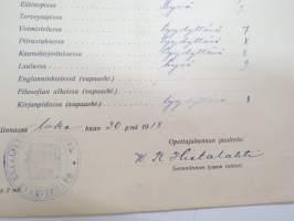 Savonlinnan Lyseo - Erodistus, 30.10.1918, Eino Johannes Silvennoinen -school certificate