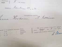 Salmin Yhteiskoulu - lukukausitodistus IV luokka - 29.5.1920, Eino Johannes Silvennoinen -school certificate