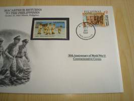 2. maailmansota, WWII, MacArthur Returns to the Philippines, 50th Anniversary World War Commemorative Cover, 1944-1994, kuori + kortti, harvinaisempi versio, hieno.