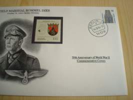 2. maailmansota, WWII, Field Marshal Rommel Dies, Natsisaksa, 50th Anniversary World War Commemorative Cover, 1944-1994, kuori + kortti, harvinaisempi versio,