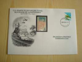 2. maailmansota, WWII, U.S. Starts to Establish Total Blockade of Japan´s Ports, 50th Anniversary World War Commemorative Cover, 1945-1995, kuori + kortti,