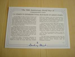 2. maailmansota, WWII, U.S. Starts to Establish Total Blockade of Japan´s Ports, 50th Anniversary World War Commemorative Cover, 1945-1995, kuori + kortti,