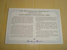 2. maailmansota, WWII, Allies Liberate Concentration Camps, 50th Anniversary World War Commemorative Cover, 1945-1995, kuori + kortti, harvinaisempi versio, hieno.