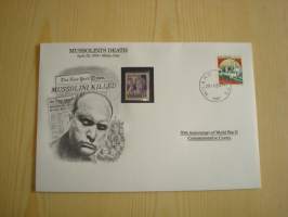 2. maailmansota, WWII, Mussolini´s Death, 50th Anniversary World War Commemorative Cover, 1945-1995, kuori + kortti, harvinaisempi versio, hieno. Katso myös muut