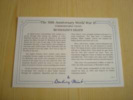 2. maailmansota, WWII, Mussolini´s Death, 50th Anniversary World War Commemorative Cover, 1945-1995, kuori + kortti, harvinaisempi versio, hieno. Katso myös muut