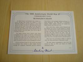 2. maailmansota, WWII, Mussolini´s Death, 50th Anniversary World War Commemorative Cover, 1945-1995, kuori + kortti, harvinaisempi versio, hieno. Katso myös muut