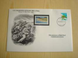 2. maailmansota, WWII, U.S. Marines Invade Iwo Jima, 50th Anniversary World War Commemorative Cover, 1945-1995, kuori + kortti, harvinaisempi versio, hieno. Katso