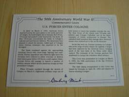 2. maailmansota, WWII, U.S. Forces Enter Cologne, 50th Anniversary World War Commemorative Cover, 1945-1995, kuori + kortti, harvinaisempi versio, hieno. Katso
