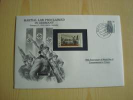 2. maailmansota, WWII, Martial Law Proclaimed in Germany, Natsisaksa, 50th Anniversary World War Commemorative Cover, 1945-1995, kuori + kortti, harvinaisempi