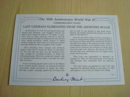 2. maailmansota, WWII, Last German´s Eliminated From the Ardennes Bulge, Natsisaksa, 50th Anniversary World War Commemorative Cover, 1945-1995, kuori + kortti,