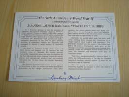 2. maailmansota, WWII, Japanese Launch Kamikaze Attacks on U.S. Ships, 50th Anniversary World War Commemorative Cover, 1945-1995, kuori + kortti, harvinaisempi