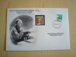 2. maailmansota, WWII, War Correspondent Ernie Pyle Killed in Action, 50th Anniversary World War Commemorative Cover, 1945-1995, kuori + kortti, harvinaisempi