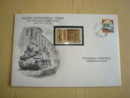 2. maailmansota, WWII, Allies Launch Final Phase of Italian Campaign, 50th Anniversary World War Commemorative Cover, 1945-1995, kuori + kortti, harvinaisempi