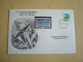 2. maailmansota, WWII, U.S. B-29 Planes Begin Raid on Tokyo, 50th Anniversary World War Commemorative Cover, 1945-1995, kuori + kortti, harvinaisempi versio, hieno.