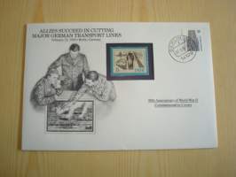 2. maailmansota, WWII, Allies Succeed in Cutting Major German Transport Lines, 50th Anniversary World War Commemorative Cover, 1945-1995, kuori + kortti,