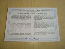 2. maailmansota, WWII, Allies Succeed in Cutting Major German Transport Lines, 50th Anniversary World War Commemorative Cover, 1945-1995, kuori + kortti,