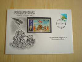 2. maailmansota, WWII, Marines Take Mount Suribachi on Iwo Jima, 50th Anniversary World War Commemorative Cover, 1945-1995, kuori + kortti, harvinaisempi versio,