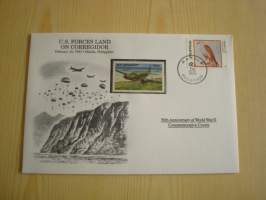 2. maailmansota, WWII, U.S. Forces Land on Corregidor, 50th Anniversary World War Commemorative Cover, 1945-1995, kuori + kortti, harvinaisempi versio, hieno. Katso