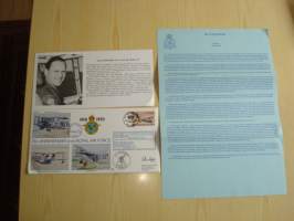 75th Anniversary of the Royal Air Force, R.A.F., 2. maailmansota, WWII, 1993, Falkland Islands, ensipäiväkuori, FDC + kortti, kuoressa Wing Commander Christopher