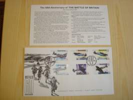 Battle of Britain 60th Anniversary, Royal Air Force, R.A.F., 2. maailmansota, WWII, 2000, Guernsey, ensipäiväkuori, FDC + kortti. Katso myös muut kohteeni mm.