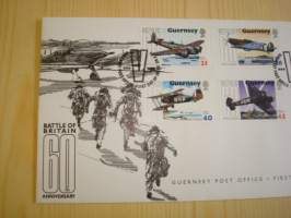 Battle of Britain 60th Anniversary, Royal Air Force, R.A.F., 2. maailmansota, WWII, 2000, Guernsey, ensipäiväkuori, FDC + kortti. Katso myös muut kohteeni mm.