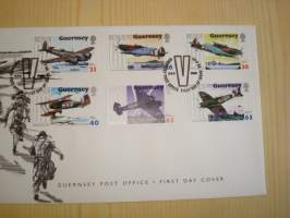 Battle of Britain 60th Anniversary, Royal Air Force, R.A.F., 2. maailmansota, WWII, 2000, Guernsey, ensipäiväkuori, FDC + kortti. Katso myös muut kohteeni mm.
