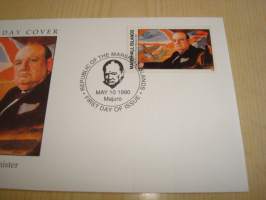 Churchill Becomes Prime Minister 1940, WWII, 2. maailmansota, Marshall Islands, 1990, ensipäiväkuori, FDC. Katso myös muut kohteeni mm. noin 1200 erilaista