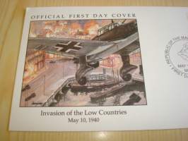 Invasion of the Low Countries 1940, Natsisaksa, WWII, 2. maailmansota, Marshall Islands, 1990, ensipäiväkuori, FDC. Katso myös muut kohteeni mm. noin 1200