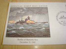 Battle of Barents Sea 1942, Natsisaksa, WWII, 2. maailmansota, Marshall Islands, 1992, ensipäiväkuori, FDC. Katso myös muut kohteeni mm. noin 1200 erilaista