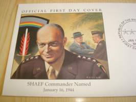 SHAEF Commander Named, Dwight Eisenhower, 1944, WWII, 2. maailmansota, Marshall Islands, 1994, ensipäiväkuori, FDC. Katso myös muut kohteeni mm. noin 1200