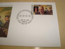 SHAEF Commander Named, Dwight Eisenhower, 1944, WWII, 2. maailmansota, Marshall Islands, 1994, ensipäiväkuori, FDC. Katso myös muut kohteeni mm. noin 1200
