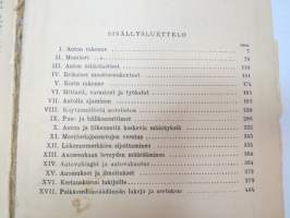 Uusi Autokirja 1945 - 10. painos (sisältää 36 sivua puu- ja hiilikaasuttimista) -automobile book, this print includes 36 pages of woodgas technical features and