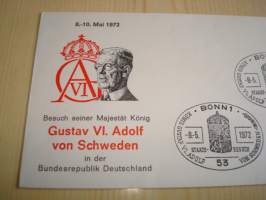 Kustaa VI Adolf, 1972, Saksa, ensipäiväkuori, FDC. Katso myös muut kohteeni mm. noin 1200 erilaista amerikkalaista ensipäiväkuorta 1920-luvulta 2000-luvulle,