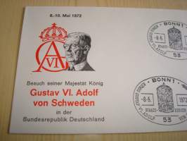 Kustaa VI Adolf, 1972, Saksa, ensipäiväkuori, FDC. Katso myös muut kohteeni mm. noin 1200 erilaista amerikkalaista ensipäiväkuorta 1920-luvulta 2000-luvulle,