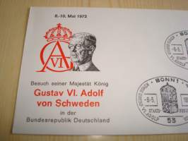 Kustaa VI Adolf, 1972, Saksa, ensipäiväkuori, FDC. Katso myös muut kohteeni mm. noin 1200 erilaista amerikkalaista ensipäiväkuorta 1920-luvulta 2000-luvulle,