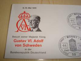 Kustaa VI Adolf, 1972, Saksa, ensipäiväkuori, FDC. Katso myös muut kohteeni mm. noin 1200 erilaista amerikkalaista ensipäiväkuorta 1920-luvulta 2000-luvulle,